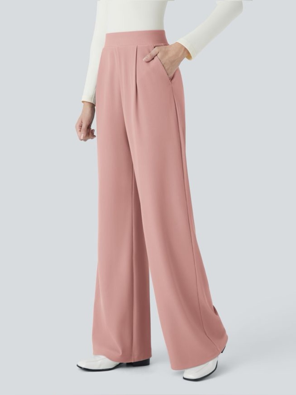 Halara Flex Wide Leg High-Waist Body Sculpt Waist Slimming Pants Rose Tan XL